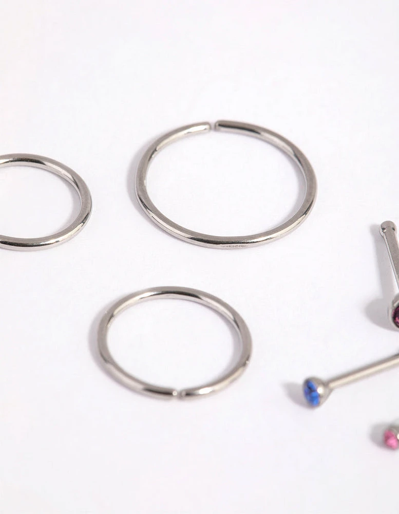 Surgical Steel Graduated Stud & Hoop Nose Stud & Ring 6-Pack