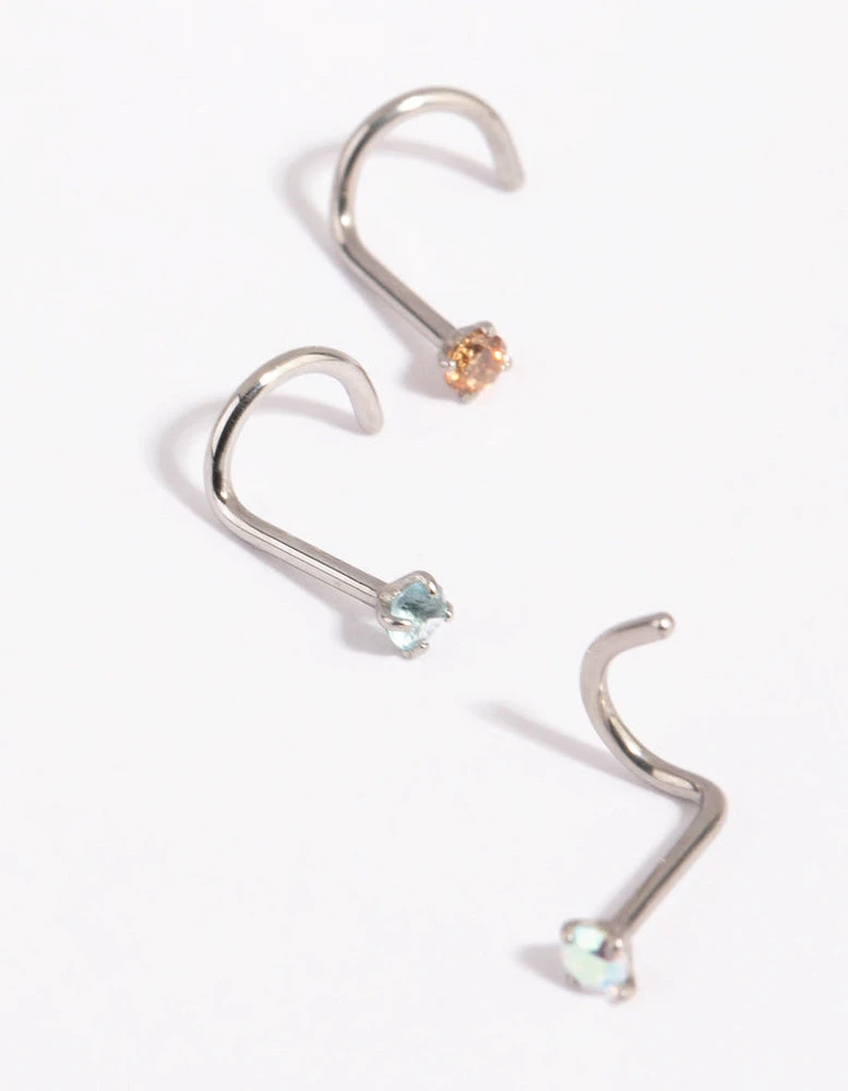 Surgical Steel Light Stone Nose Stud Pack