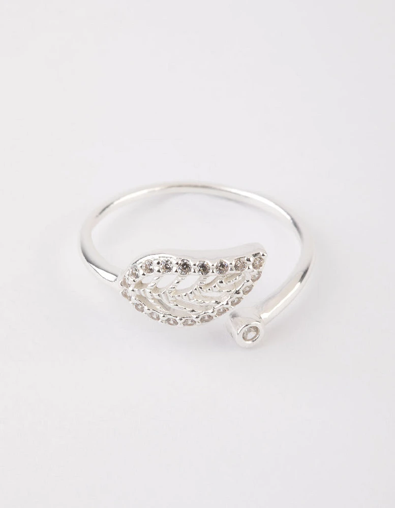 Sterling Silver Diamante Leaf Open Ring