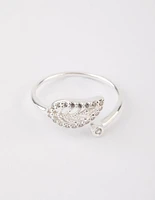 Sterling Silver Diamante Leaf Open Ring