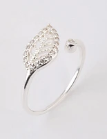 Sterling Silver Diamante Leaf Open Ring