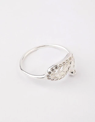 Sterling Silver Diamante Leaf Open Ring
