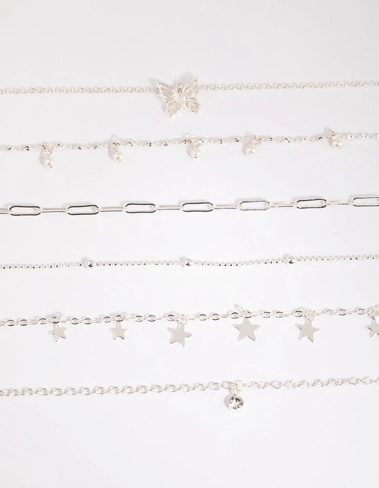 Silver Star & Pearl Choker 6-Pack