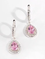 Silver & Pink Cubic Zirconia Huggie Earrings