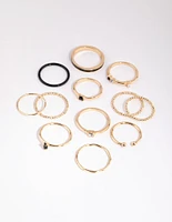 Gold Mixed Enamel Stone Ring Pack