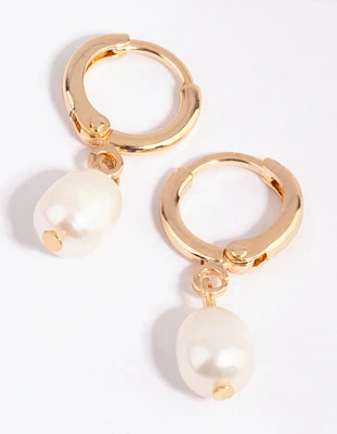 Gold Freshwater Pearl Huggie Earrings