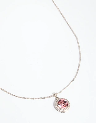 Rhodium & Pink Diamond Simulant Claw Necklace