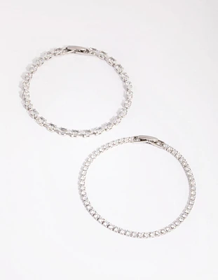 Rhodium Diamond Simulant Mixed Stone Bracelet Set