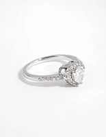 Rhodium Diamond Simulant Heart Halo Ring