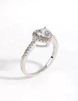 Rhodium Diamond Simulant Heart Halo Ring