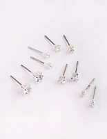 Silver Graduated Diamante Stud Earring 5-Pack