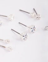 Silver Graduated Diamante Stud Earring 5-Pack