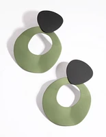 Matte Green Circle Drop Earrings