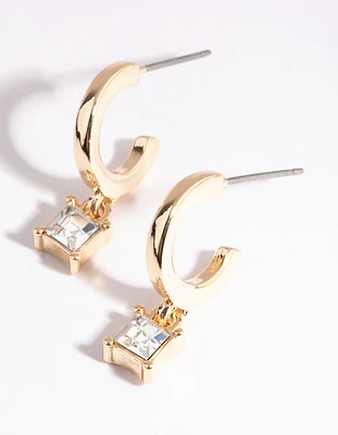 Gold Square Pendant Huggie Earrings