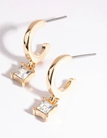 Gold Square Pendant Huggie Earrings