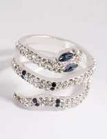 Silver Diamante Blue-Eyed Snake Ring