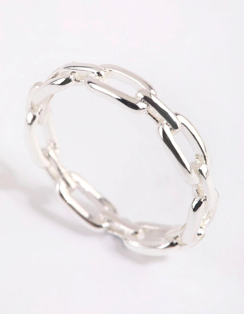 Silver Skinny Rectangle Link Ring