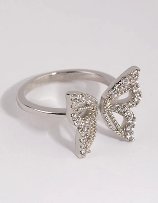 Rhodium Cubic Zirconia Butterfly Ring