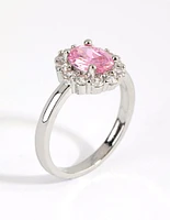 Rhodium Pink Cubic Zirconia Oval Ring