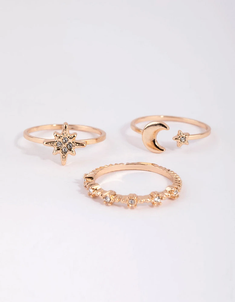 Gold Celestial Star Ring Stack