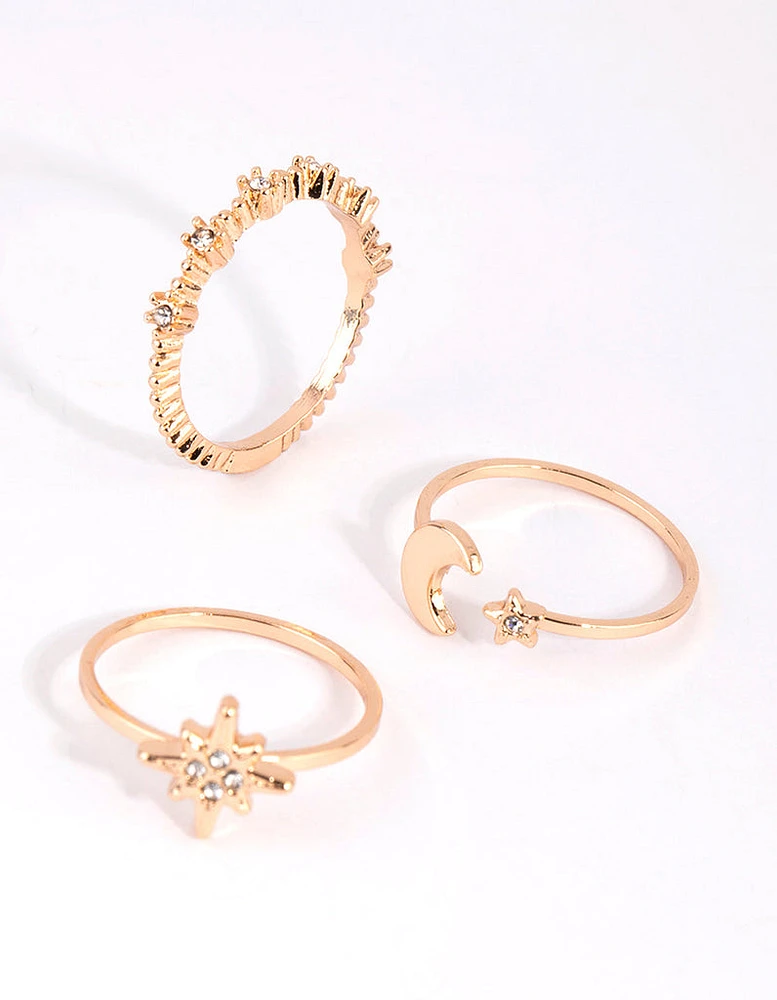 Gold Celestial Star Ring Stack