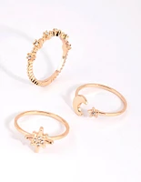 Gold Celestial Star Ring Stack