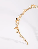 Gold Pearl & Flower Alice Band