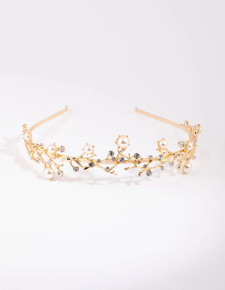 Gold Diamante & Pearl Alice Band