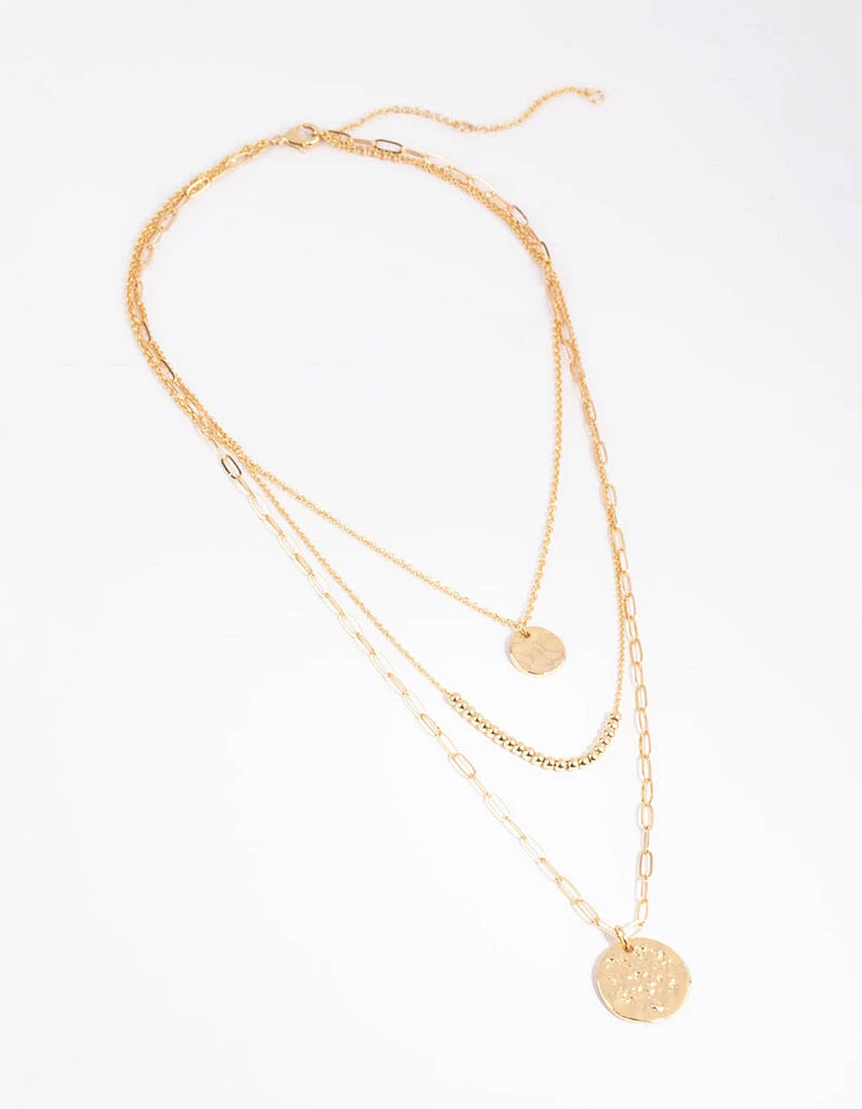 Gold Plated Disc & Ball Necklace Layered Necklace