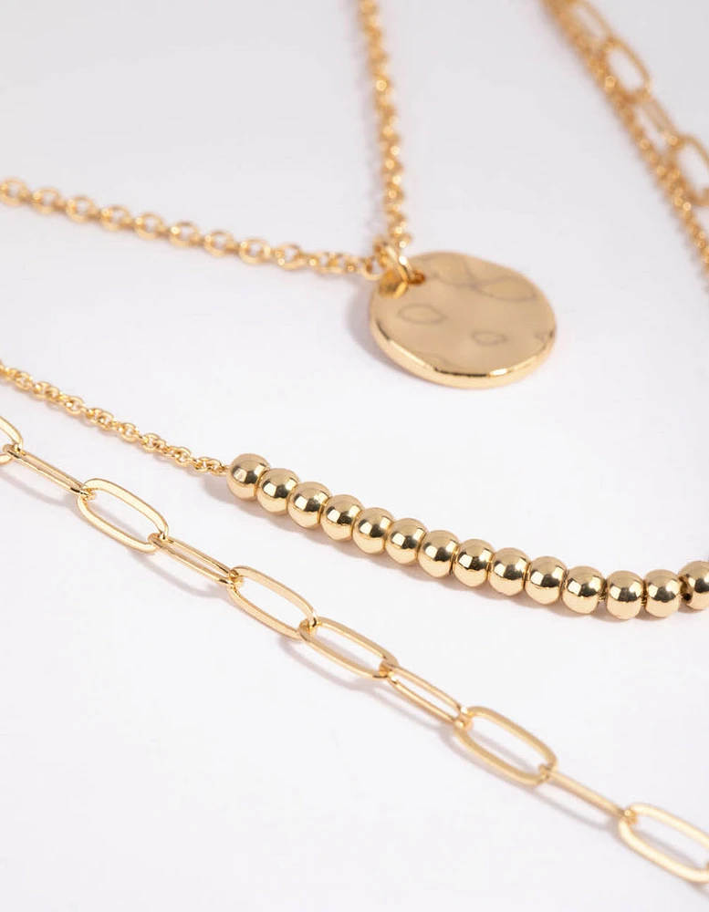 Gold Plated Disc & Ball Necklace Layered Necklace