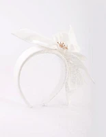 White Bow Pearl & Veil Headband