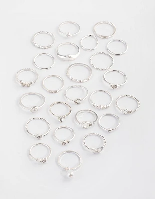 Silver Diamante Butterfly Ring Stack 24-Pack