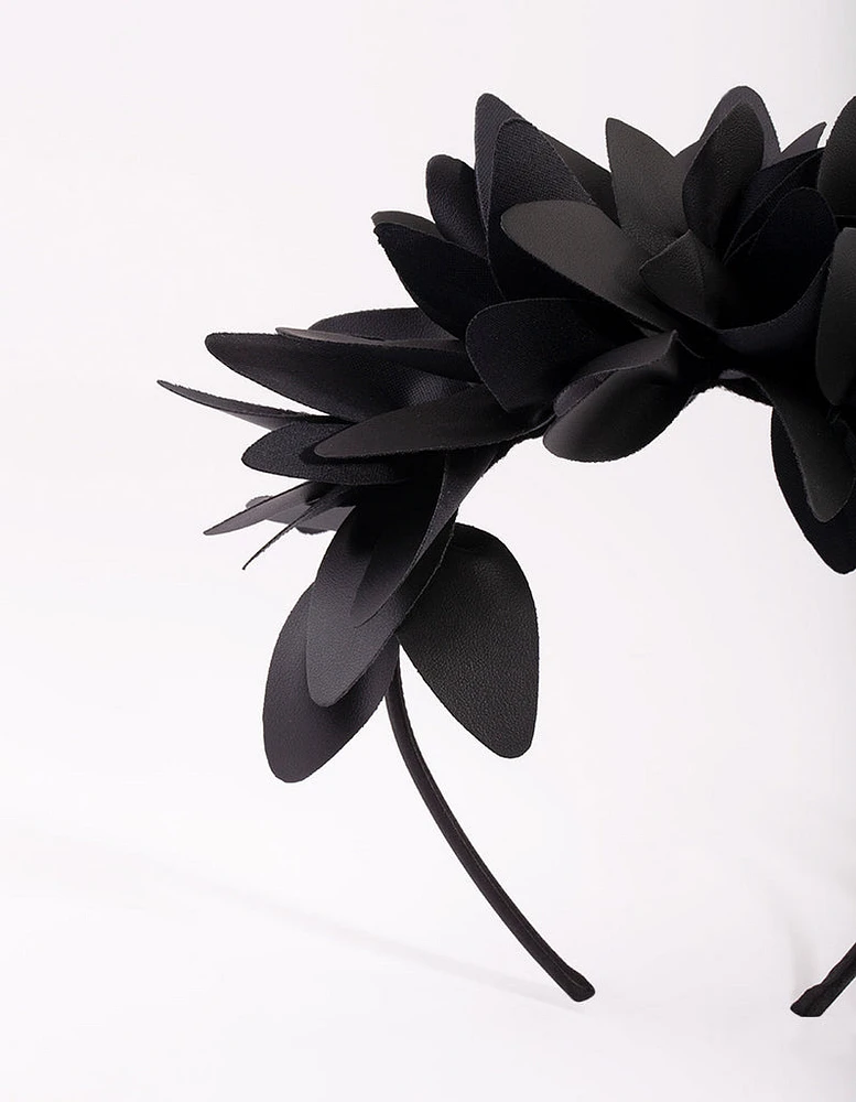 Black Statement Petal PU Leather Headband