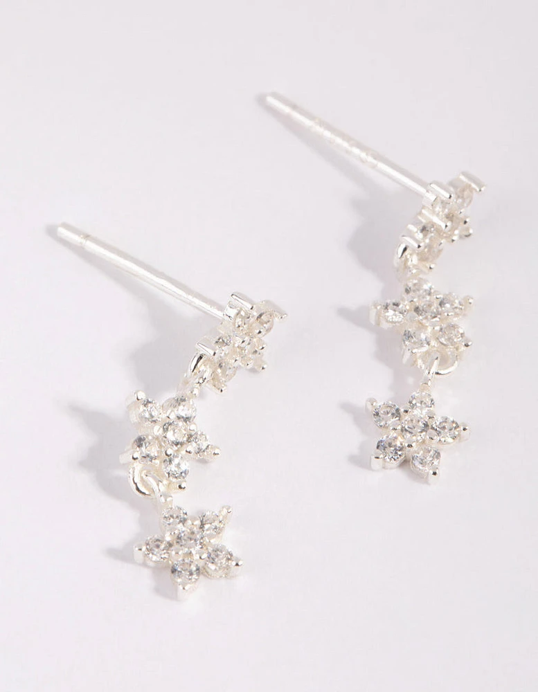 Sterling Silver Triple Star Drop Earrings