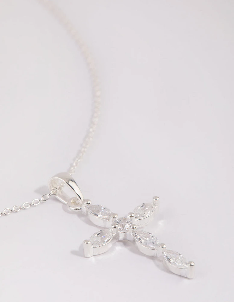 Sterling Silver Cubic Zirconia Cross Necklace