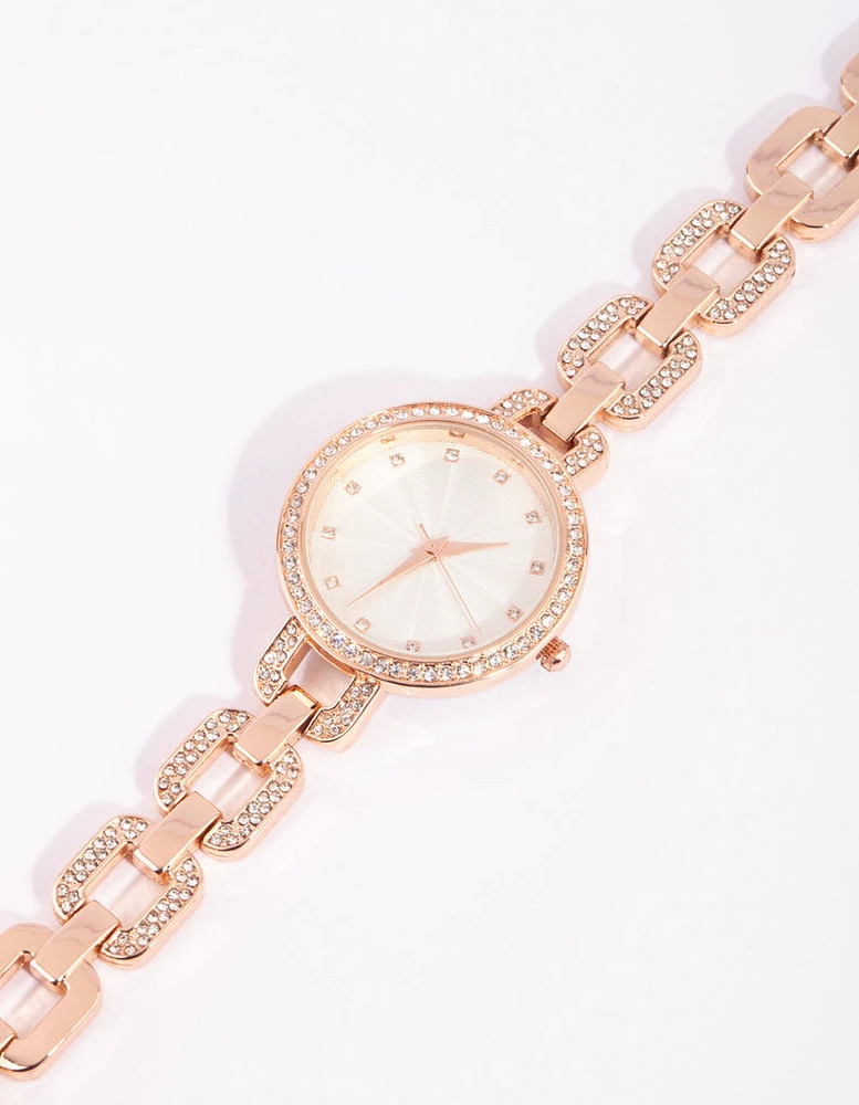 Rose Gold Diamante Chain Link Watch