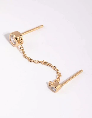 Gold Plated Sterling Silver Cubic Zirconia Chain Stud Earrings