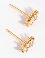 Gold Plated Sterling Silver Marquise Crown Stud Earrings