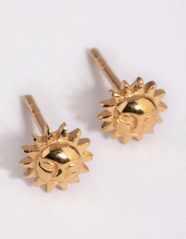 Gold Plated Sterling Silver Sun Stud & Huggie Earring Set