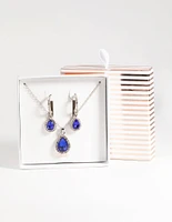 Silver Sapphire Necklace & Earring Set