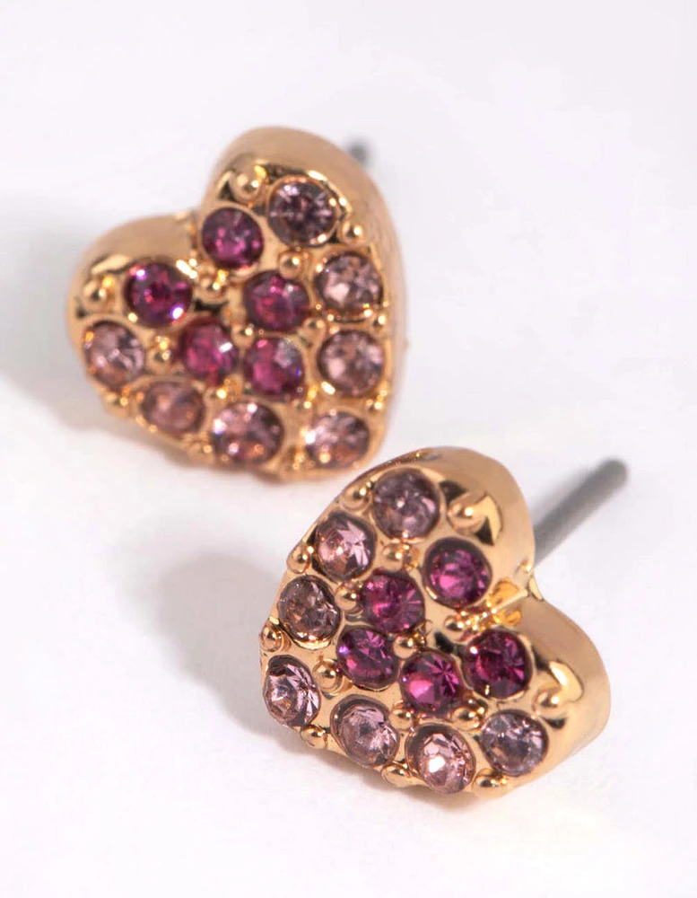 Pink Ombre Diamante Heart Stud Earrings