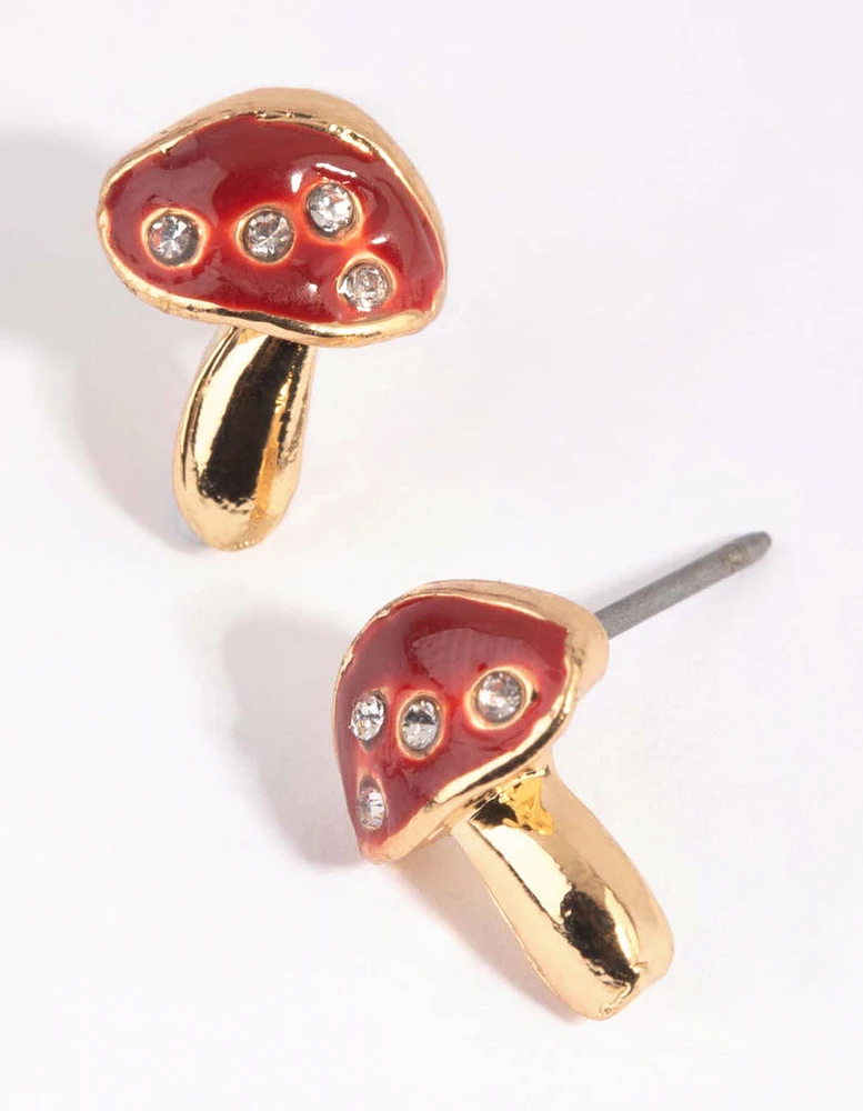 Gold Mushroom Stud Earrings