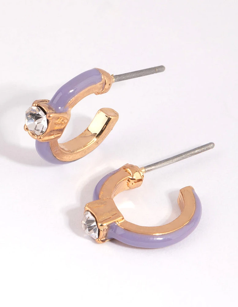 Purple Statement Diamante Huggie Earrings