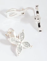 Silver Pointed Flower Clip-On Earrings