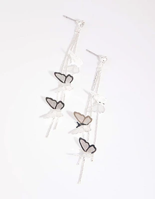 Silver Butterfly Drop Earrings