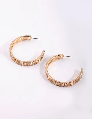 Gold Diamante Greek Key Hoop Earrings