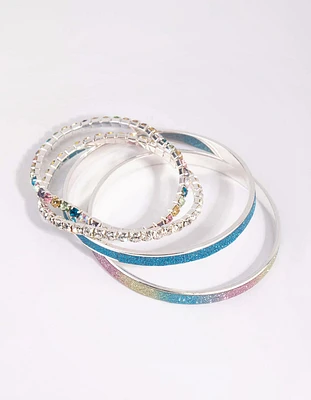 Kids Silver Diamante Glitter Bracelet 4-Pack