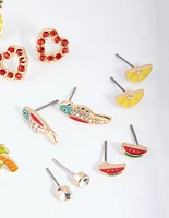 Gold Summer Fruit Stud Earring 8-Pack