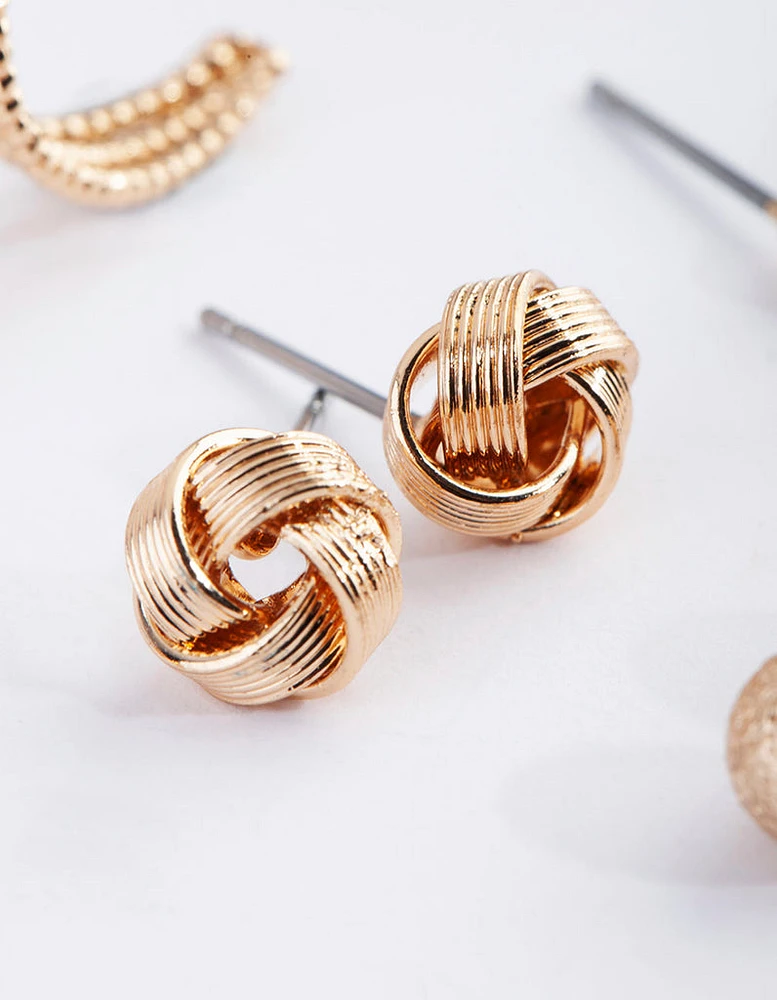 Gold Classic Stud & Huggie Earring 8-Pack