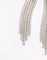 Rhodium Cubic Zirconia Cup Chain Fringe Drop Earrings